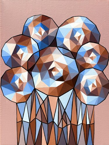 ABSTRACT BLUE AND GOLD FLOWER COMPOSITION di Tuzhilkina Maria, Pittura in vendita su Singulart