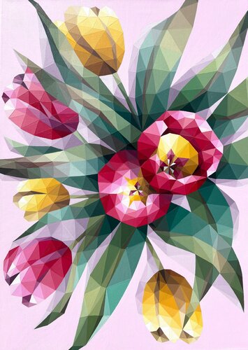 PINK AND YELLOW TULIP BOUQUET de Tuzhilkina Maria, Pintura a la venta en Singulart