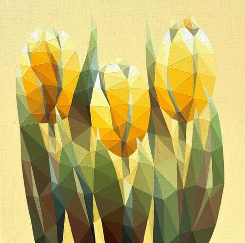 SUNNY YELLOW TULIPS par Tuzhilkina Maria, Peinture en vente sur Singulart