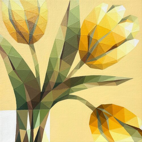 YELLOW SUNNY TULIPS IN A VASE par Tuzhilkina Maria, Peinture en vente sur Singulart