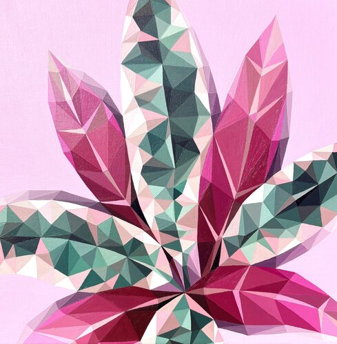 BURGUNDY AND GREEN TROPICAL LEAVES par Tuzhilkina Maria, Peinture en vente sur Singulart