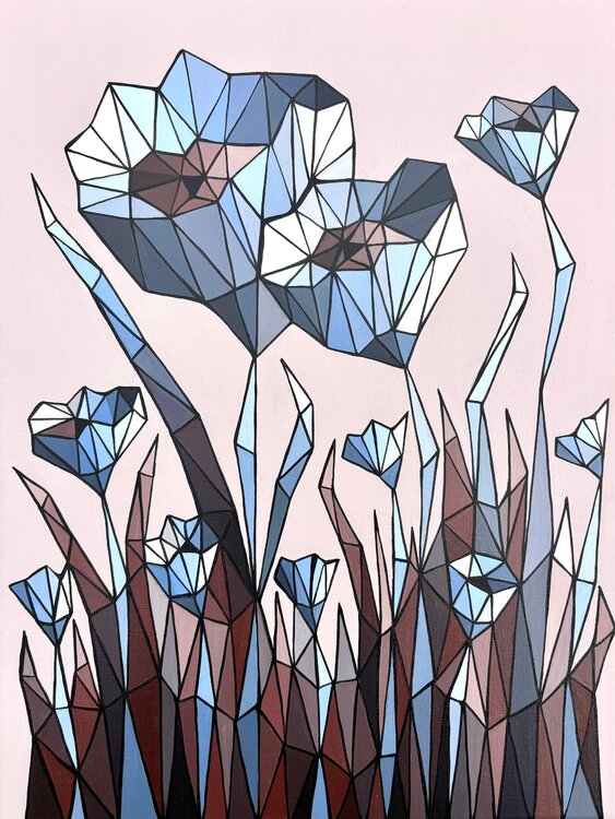 STAINED GLASS BLUE CORNFLOWERS Tuzhilkina Maria