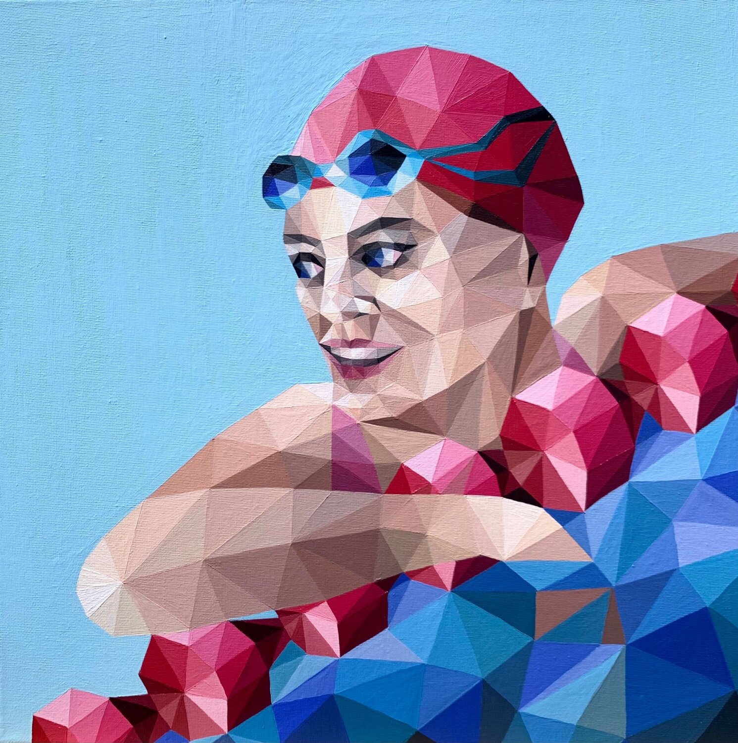 GIRL SWIMMER BEFORE THE START Tuzhilkina Maria Originalgemälde zu verkaufen