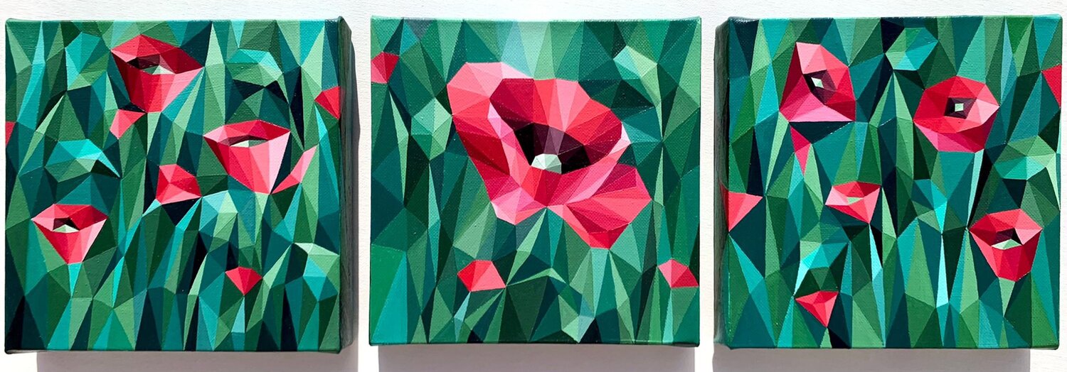 TRIPTYCH “RED POPPIES ON GREEN” Tuzhilkina Maria Originalgemälde zu verkaufen