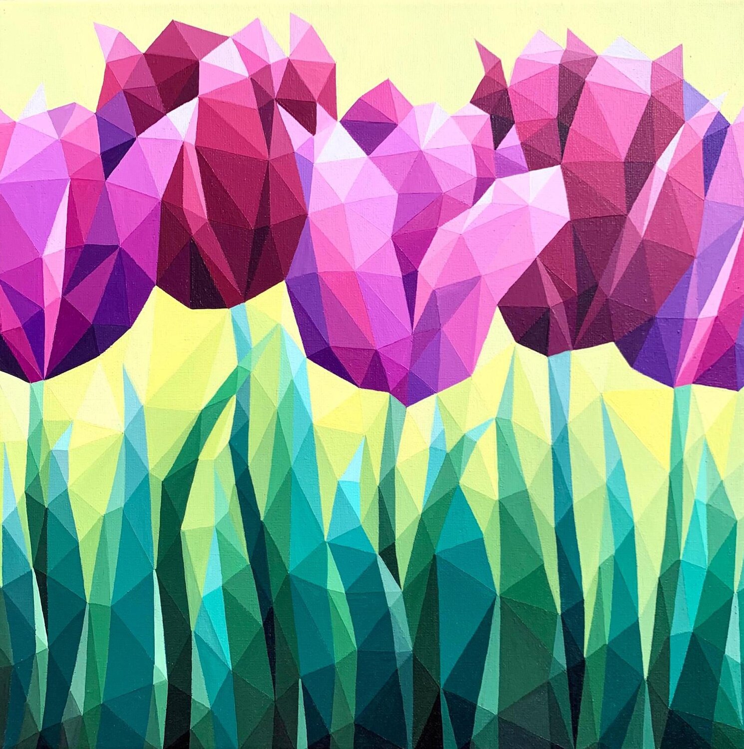 LILAC TULIPS ON YELLOW Tuzhilkina Maria Originalgemälde zu verkaufen