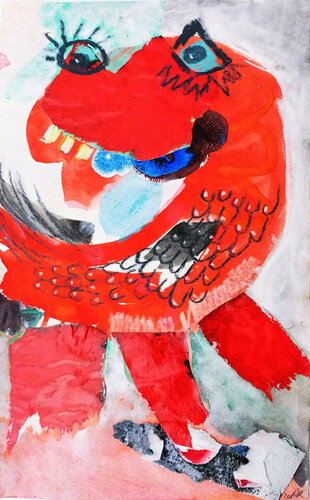 Roter Drachen van Annette Kunow, Werk op papier te koop op Singulart