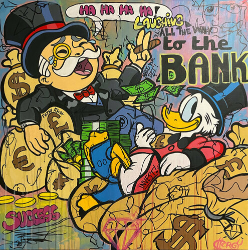 «Laughing All The Way To The Bank» feat. Scrooge McDuck (Disney) /Rich Uncle Pennybags/Mr. Monopoly de CHORGY, Pintura a la venta en Singulart