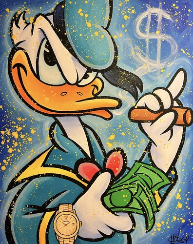 «Dollar Fume - Donald Duck Edition» feat. Donald Duck (Disney) van CHORGY, Schilderij te koop op Singulart