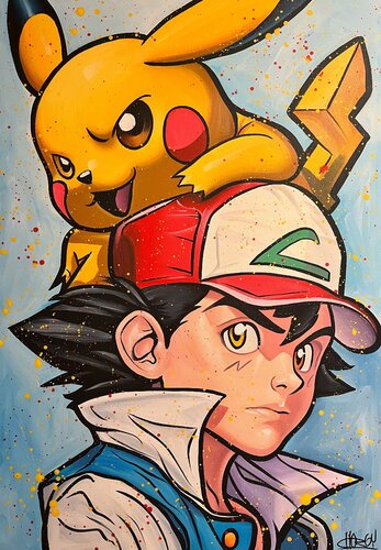 «Own the Spark» feat. Pikachu & Ash Ketchum (Nintendo) van CHORGY, Schilderij te koop op Singulart