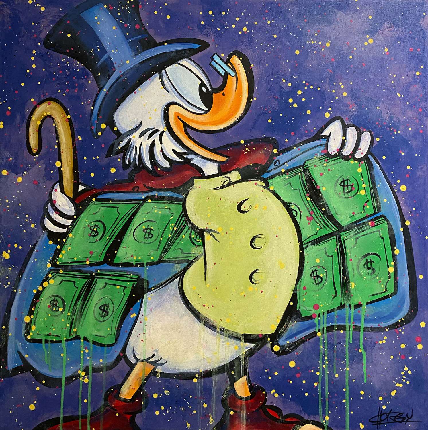 «Flash The Cash» feat. Scrooge McDuck (Disney) CHORGY Originalgemälde zu verkaufen