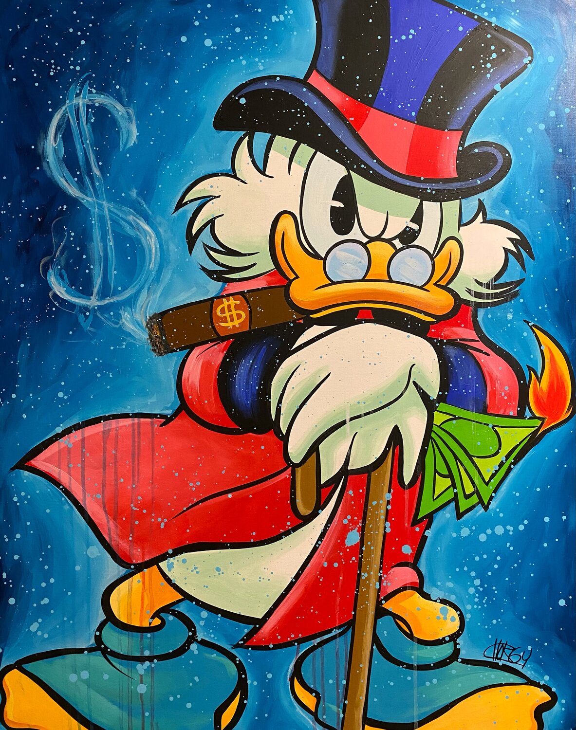«Dollar Fume» feat. Scrooge McDuck (Disney) CHORGY Originalgemälde zu verkaufen