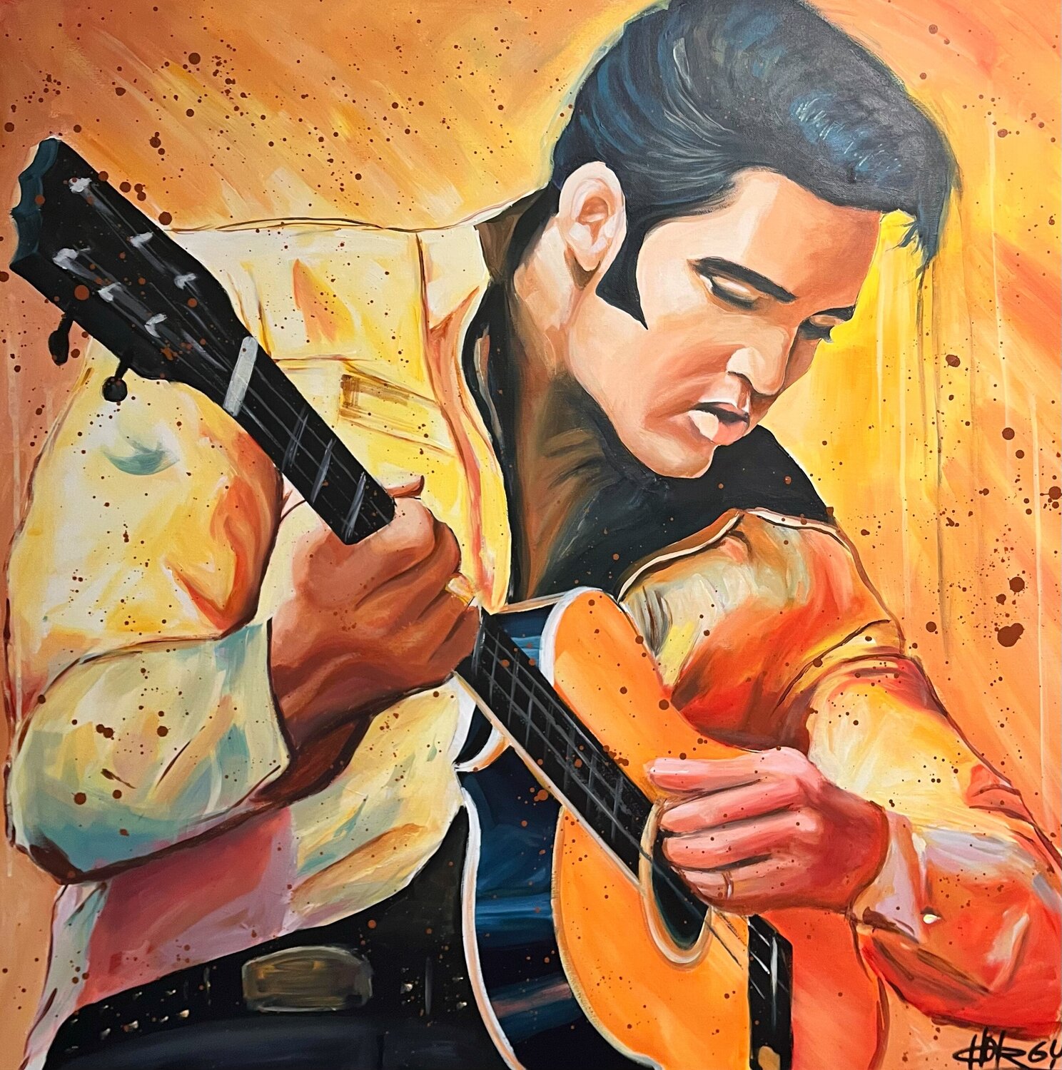 «Elvis in Mirror» feat. Elvis Presley/King of Rock CHORGY Originalgemälde zu verkaufen