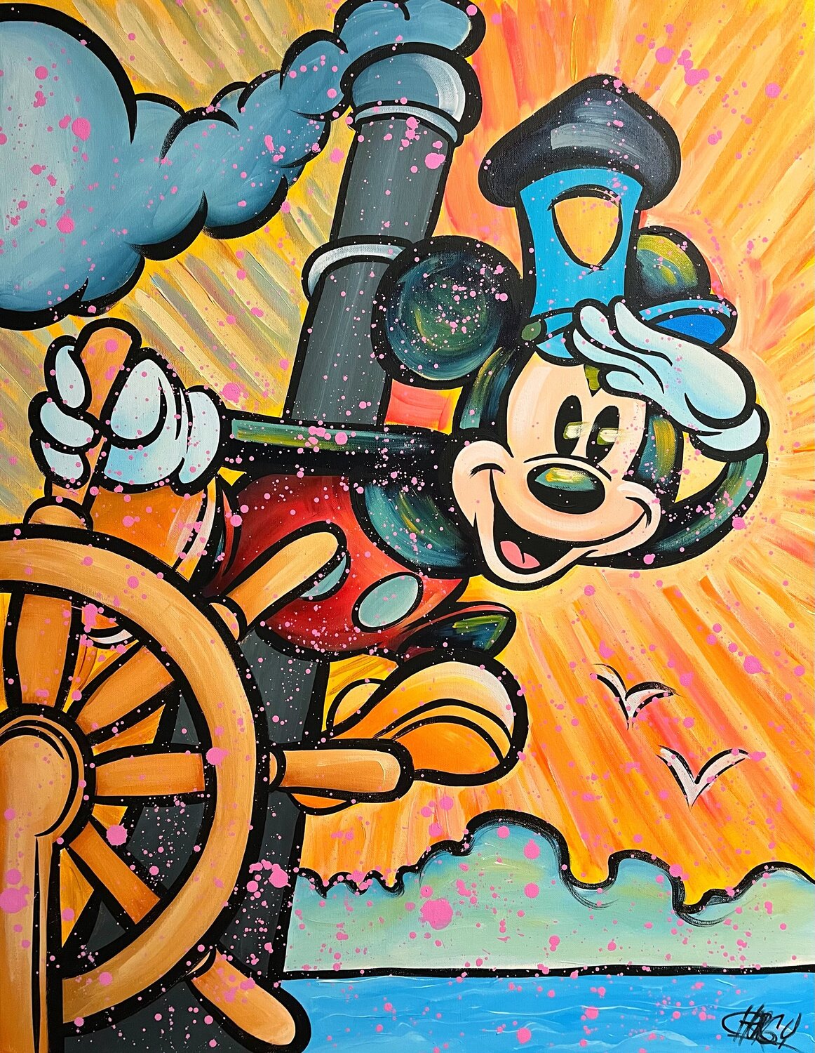 «Steamboat Willie Fest Edition» feat. Mickey Mouse (Disney) CHORGY Originalgemälde zu verkaufen