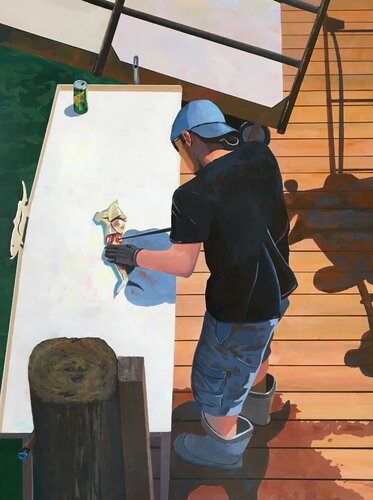 Cleaning Fish par Michael Maron, Peinture en vente sur Singulart