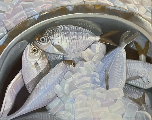 Butterfish at the Harbor Fish Market di Michael Maron, Pittura in vendita su Singulart