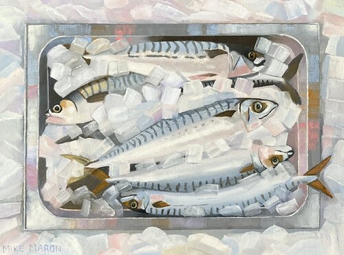 Atlantic Mackerel at the Harbor Fish Market di Michael Maron, Pittura in vendita su Singulart
