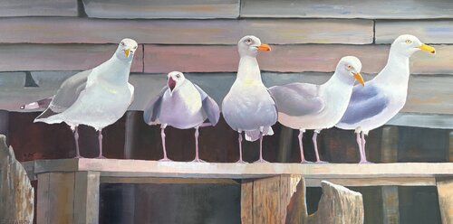 The Lineup at Customs House Wharf par Michael Maron, Peinture en vente sur Singulart