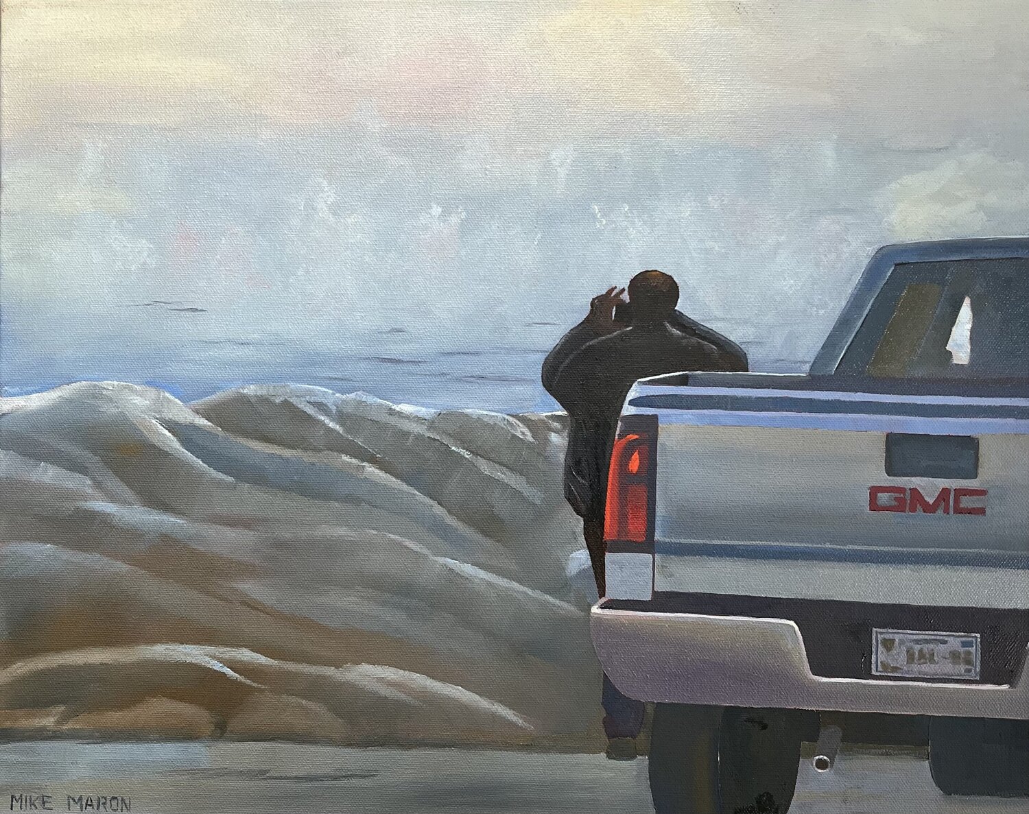 Capturing Sea Smoke at the End of Drew Road Michael Maron Originalgemälde zu verkaufen