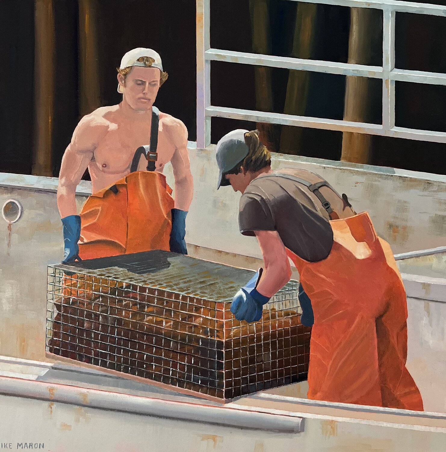 Moving the Day's Catch Michael Maron Peinture originale à vendre
