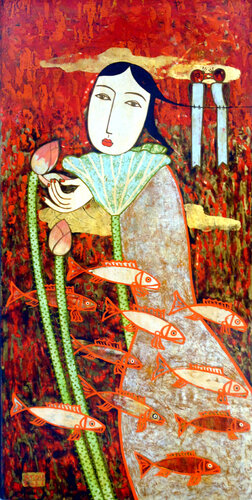 THE GIRL WITH SUMMER by Bui Trong Du, Painting for Sale on Singulart