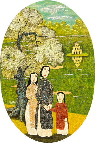 Be side Hoan Kiem Lake by Bui Trong Du, Painting for Sale on Singulart