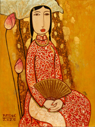 Girl holding a fan van Bui Trong Du, Schilderij te koop op Singulart