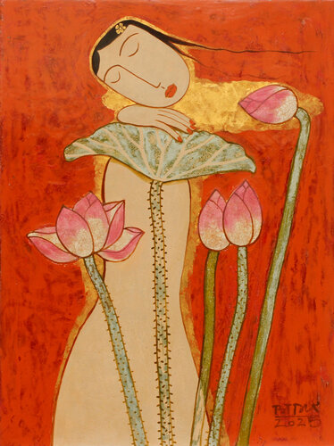 Nude In Red by Bui Trong Du, Painting for Sale on Singulart