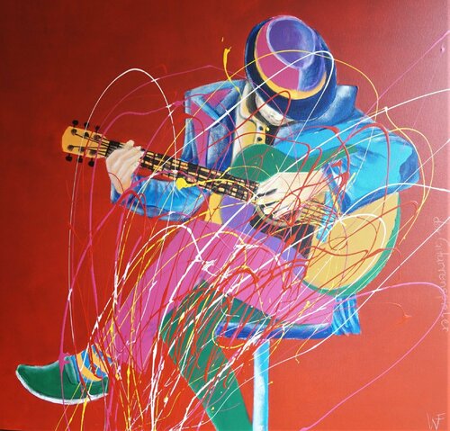 Der Gitarrenspieler par Friedrich Wurm, Peinture en vente sur Singulart