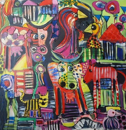 Cows & Friends par Friedrich Wurm, Peinture en vente sur Singulart