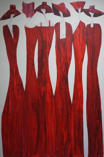 Ladies in Red par Friedrich Wurm, Peinture en vente sur Singulart