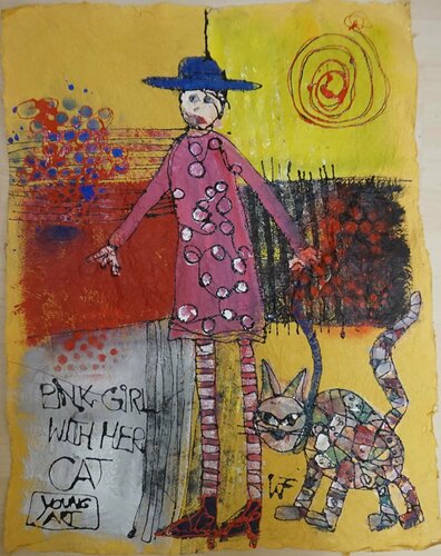 Pink girl with her cat par Friedrich Wurm, Œuvre sur papier en vente sur Singulart