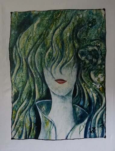 Green Angel behind the Window par Friedrich Wurm, Peinture en vente sur Singulart