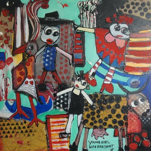 Young girl with red shirt di Friedrich Wurm, Pittura in vendita su Singulart