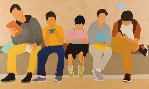 The Family That Tweets Together di Lee Heinen, Pittura in vendita su Singulart