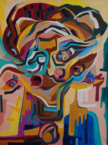 Woman with Curly hair van Olja Mesec, Schilderij te koop op Singulart