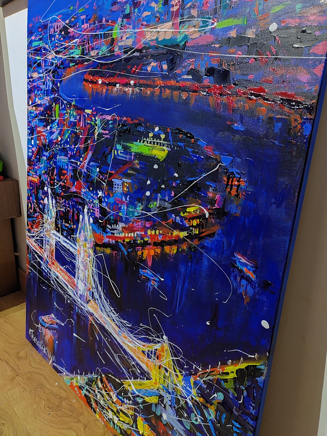 Night London cityscape colorful London by Aliaksandra Tsesarskaya (2023) Painting Acrylic