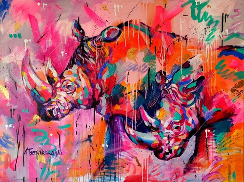 Rhinoceros van Aliaksandra Tsesarskaya, Schilderij te koop op Singulart