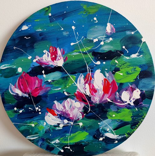 Lilies - colorful water lilies par Aliaksandra Tsesarskaya, Peinture en vente sur Singulart