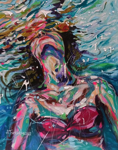 Underwater girl by Aliaksandra Tsesarskaya, 회화 for Sale on Singulart