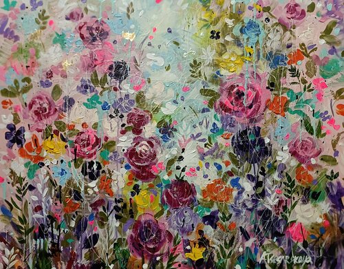 Flowers field par Aliaksandra Tsesarskaya, Peinture en vente sur Singulart