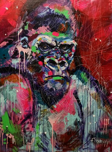 King Kong - gorilla painting par Aliaksandra Tsesarskaya, Peinture en vente sur Singulart