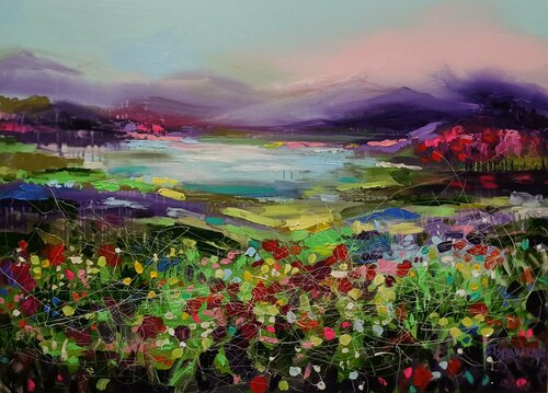 Abstract flowers field di Aliaksandra Tsesarskaya, Pittura in vendita su Singulart
