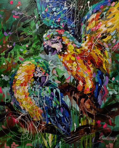 Tropical birds von Aliaksandra Tsesarskaya, Malerei kaufen auf Singulart