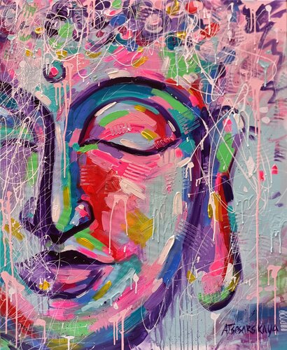 Buddha - original acrylic painting on canvas von Aliaksandra Tsesarskaya, Malerei kaufen auf Singulart