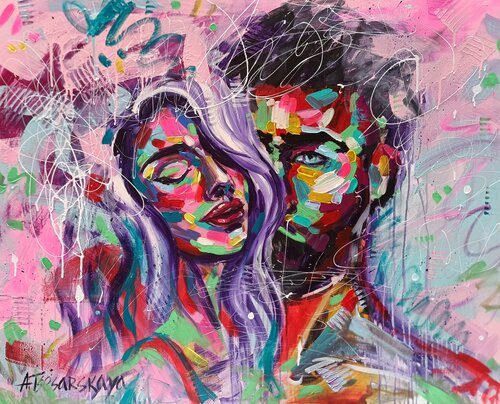 The kiss - original acrylic painting on canvas Aliaksandra Tsesarskaya