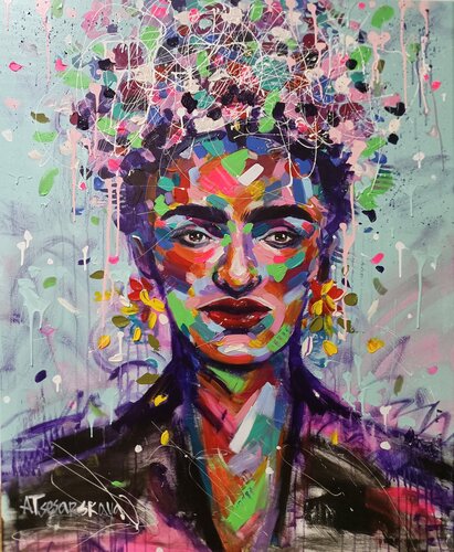 Frida Kahlo - colorful portrait par Aliaksandra Tsesarskaya, Peinture en vente sur Singulart