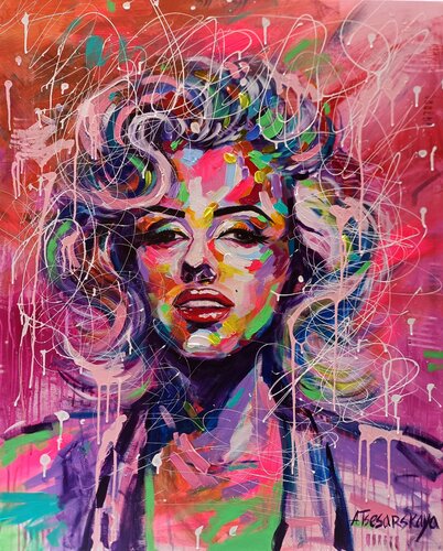 Marilyn Monroe - colorful portrait pop art di Aliaksandra Tsesarskaya, Pittura in vendita su Singulart