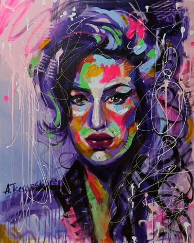 Amy Winehouse - colorful portrait pop art di Aliaksandra Tsesarskaya, Pittura in vendita su Singulart