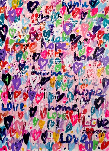 Home, love, Hope - colorful abstract painting par Aliaksandra Tsesarskaya, Peinture en vente sur Singulart