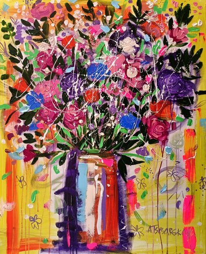 Field flowers - abstract flowers painting par Aliaksandra Tsesarskaya, Peinture en vente sur Singulart